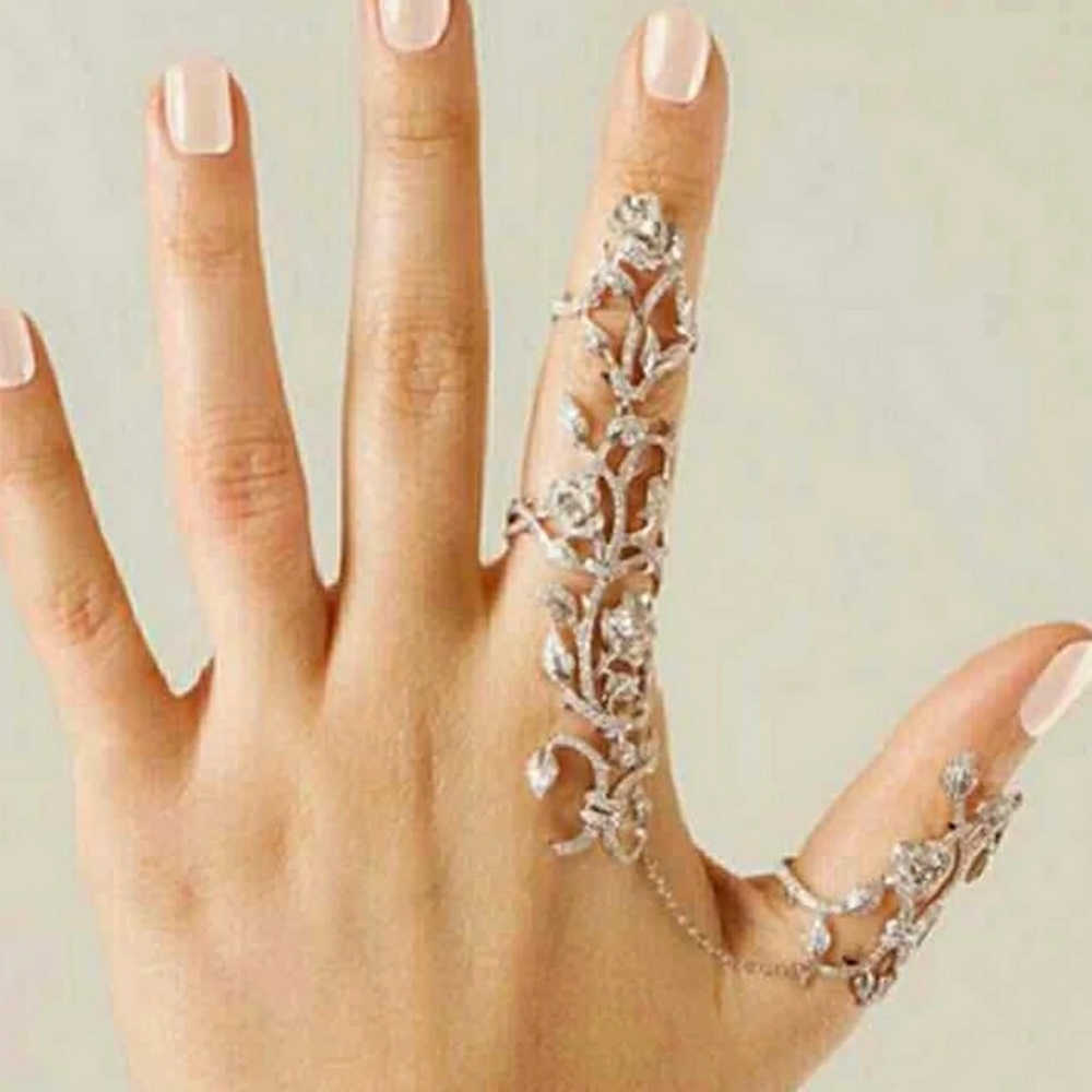 2 Finger Crystal Chain Link Ring